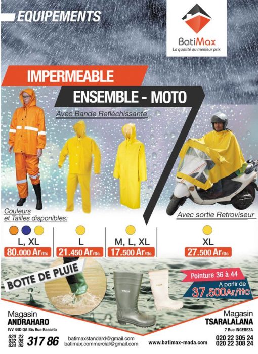 Amis motards, la saison des pluies arrive, équipez vous chez Batimax