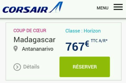 Corsair : 767€ le Paris-Tana-Paris